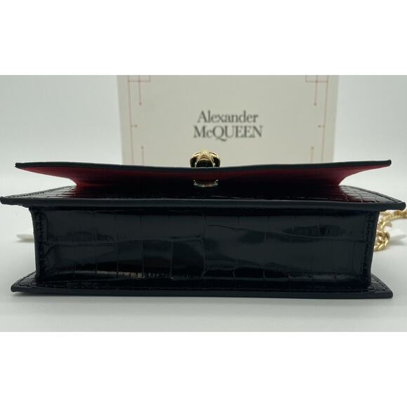 NEW ALEXANDER MCQUEEN BLACK LEATHER SKULL CROC CHAIN BAG PURSE NWT BOX - Picture 9 of 12